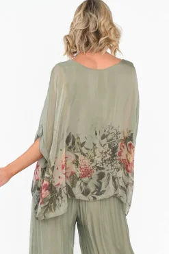 Sleeved Tops<Fabuler Mayer Sage Floral Silk Top