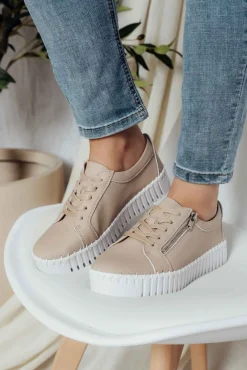 Leather Sneakers<Bay Lane Medusa Nude Platform Sneaker