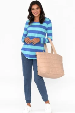 Cotton Tops<Betty Basics Megan Aqua Stripe Cotton Long Sleeve Top