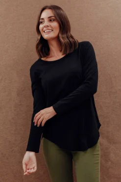 Cotton Tops<Betty Basics Megan Black Cotton Long Sleeve Top