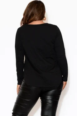 Cotton Tops<Betty Basics Megan Black Cotton Long Sleeve Top