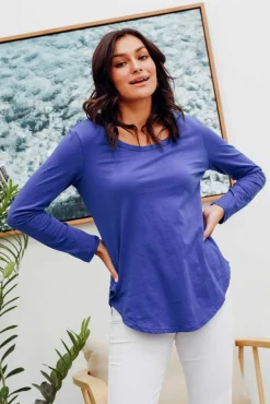 Cotton Tops<Betty Basics Megan Cobalt Cotton Long Sleeve Top
