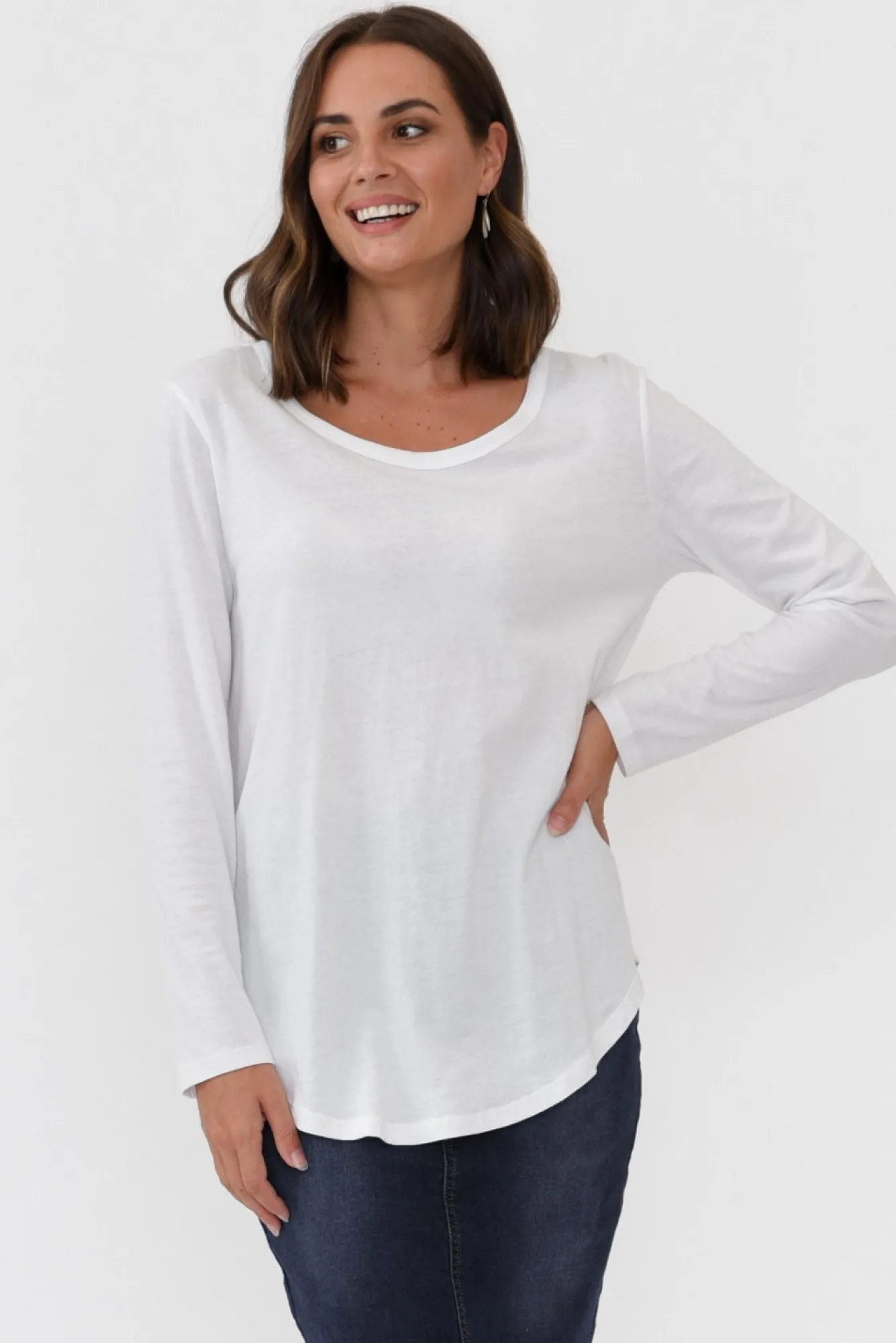 Cotton Tops<Betty Basics Megan White Cotton Long Sleeve Top