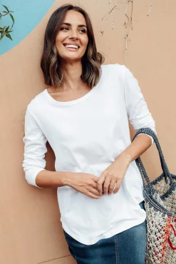 Cotton Tops<Betty Basics Megan White Cotton Long Sleeve Top