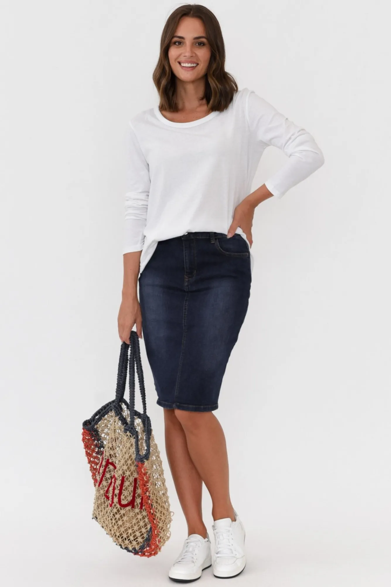 Cotton Tops<Betty Basics Megan White Cotton Long Sleeve Top