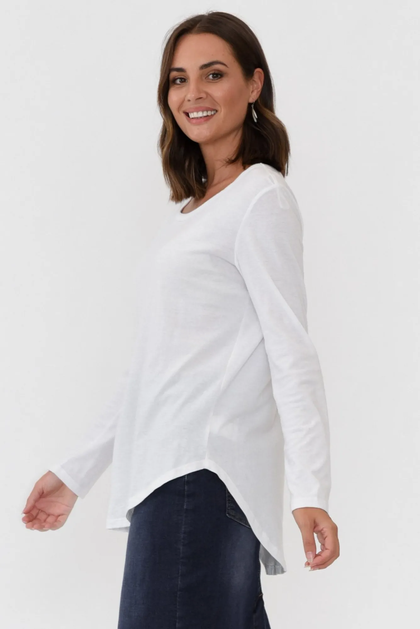 Cotton Tops<Betty Basics Megan White Cotton Long Sleeve Top
