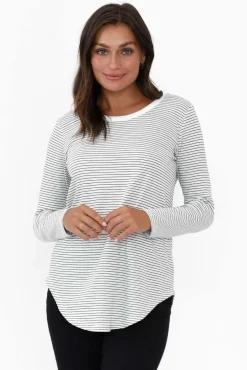 Cotton Tops<Betty Basics Megan White Stripe Long Sleeve Cotton Top