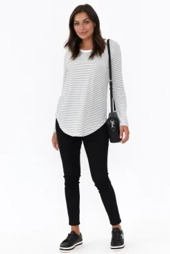 Cotton Tops<Betty Basics Megan White Stripe Long Sleeve Cotton Top