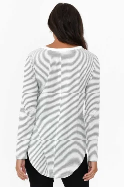 Cotton Tops<Betty Basics Megan White Stripe Long Sleeve Cotton Top