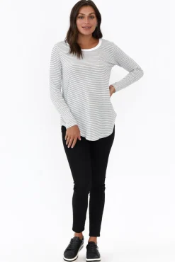 Cotton Tops<Betty Basics Megan White Stripe Long Sleeve Cotton Top