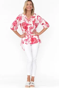 Cotton Tops<Liberty Rose Meghan Pink Floral Cotton Shirt