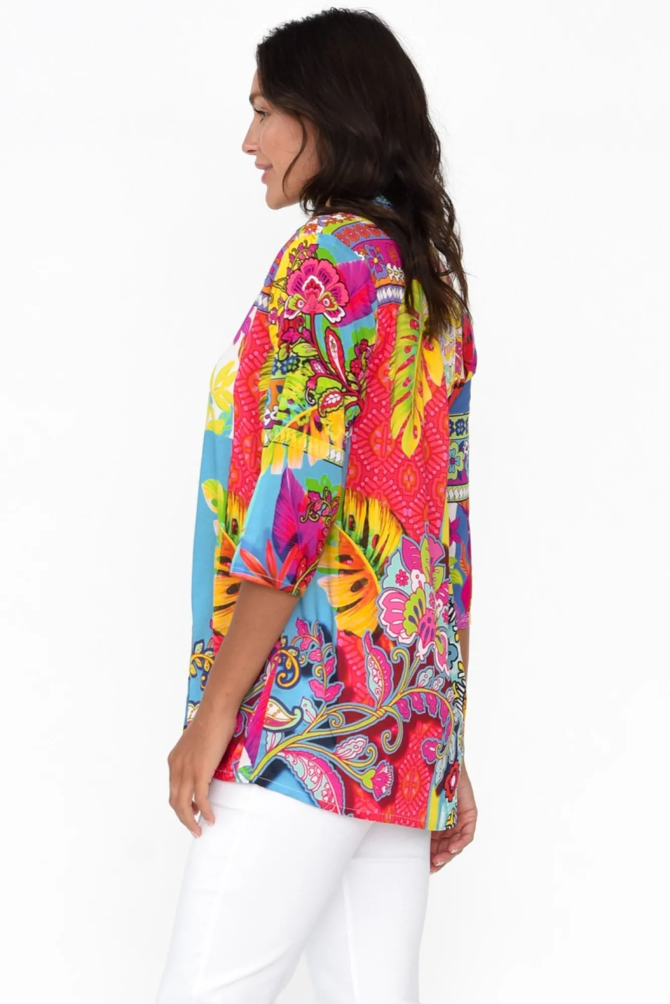 Shirts<Orientique Melba Blue Abstract Collared Shirt