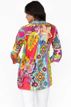 Shirts<Orientique Melba Blue Abstract Collared Shirt