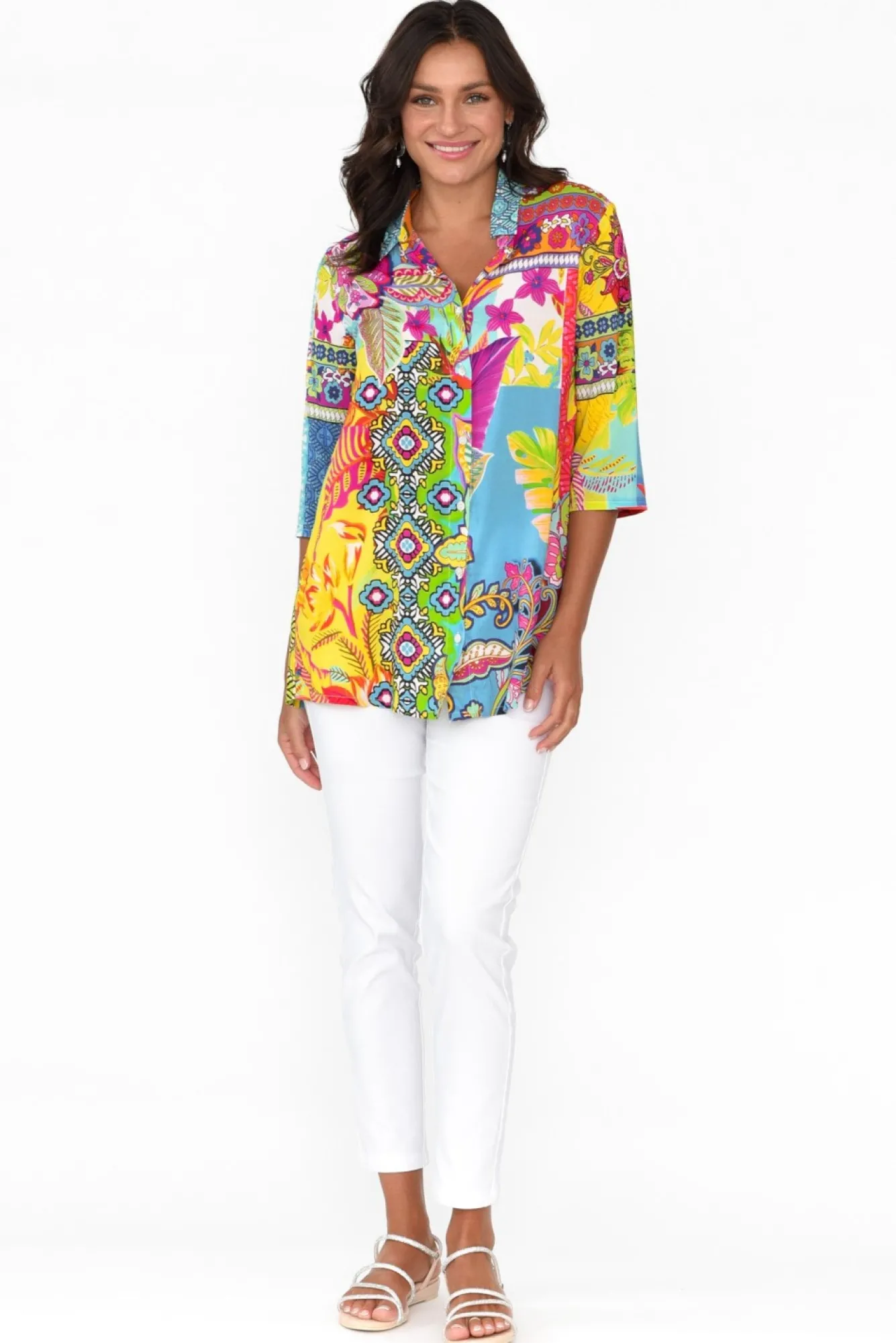 Shirts<Orientique Melba Blue Abstract Collared Shirt