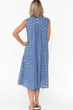 Midi Dresses<Mozaic Melina Blue Circle Cotton Dress