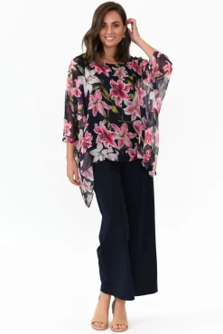Sleeved Tops<L'amore Melvina Navy Floral Layer Top