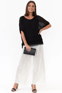 Pants<La Strada Mena White Sequin Wide Leg Pant