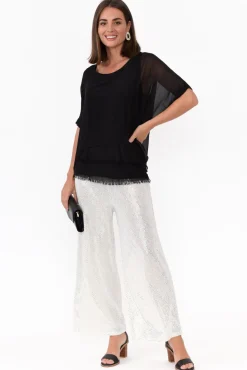 Pants<La Strada Mena White Sequin Wide Leg Pant