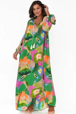 Maxi Dresses<Italian Star Menara Green Abstract Billow Dress