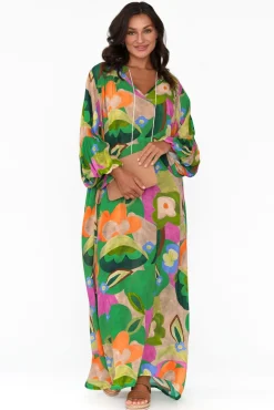 Maxi Dresses<Italian Star Menara Green Abstract Billow Dress