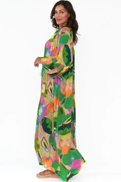Maxi Dresses<Italian Star Menara Green Abstract Billow Dress