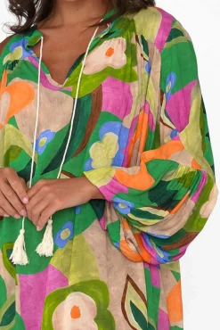 Maxi Dresses<Italian Star Menara Green Abstract Billow Dress