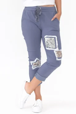 Pants<La Strada Mendes Blue Sequin Stretch Pant