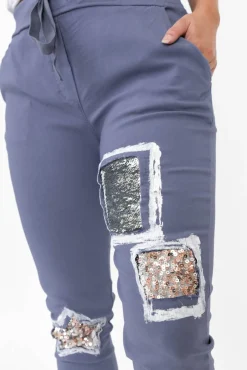 Pants<La Strada Mendes Blue Sequin Stretch Pant