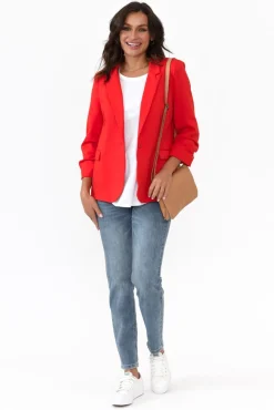 Jackets<Betty Basics Merci Red Ponte Blazer