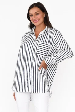 Cotton Tops<Circ The Label Merril Navy Stripe Cotton Poplin Shirt