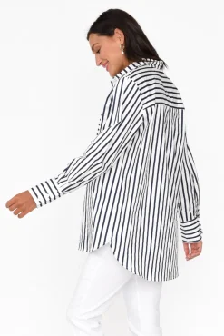 Cotton Tops<Circ The Label Merril Navy Stripe Cotton Poplin Shirt