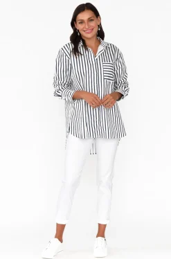 Cotton Tops<Circ The Label Merril Navy Stripe Cotton Poplin Shirt