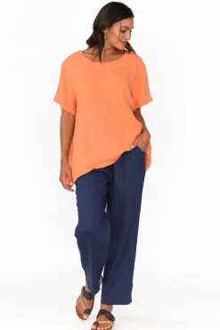Linen Tops<Cali and Co Micah Apricot Linen Scoop Neck Top