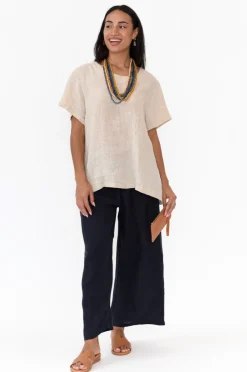 Linen Tops<Cali and Co Micah Beige Linen Scoop Neck Top