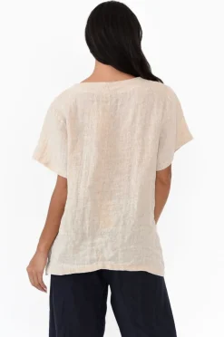 Linen Tops<Cali and Co Micah Beige Linen Scoop Neck Top