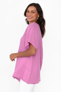 Linen Tops<Cali and Co Micah Pink Linen Scoop Neck Top