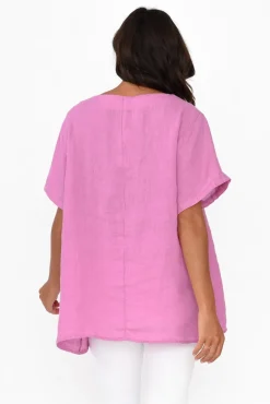 Linen Tops<Cali and Co Micah Pink Linen Scoop Neck Top
