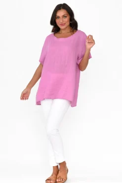 Linen Tops<Cali and Co Micah Pink Linen Scoop Neck Top