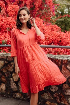 Cotton Dresses<One Summer Milana Cherry Crinkle Cotton Dress