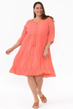 Cotton Dresses<One Summer Milana Coral Crinkle Cotton Dress