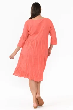 Cotton Dresses<One Summer Milana Coral Crinkle Cotton Dress