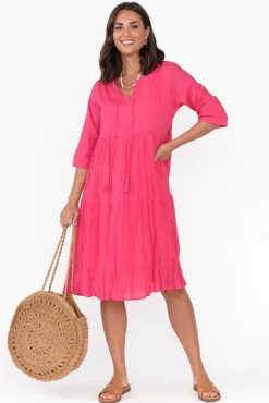 Cotton Dresses<One Summer Milana Hot Pink Crinkle Cotton Dress