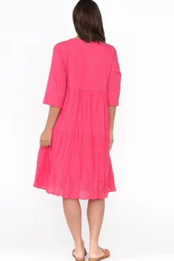 Cotton Dresses<One Summer Milana Hot Pink Crinkle Cotton Dress