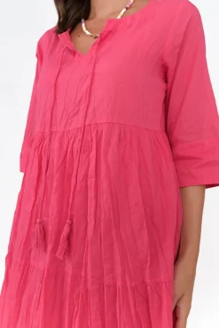 Cotton Dresses<One Summer Milana Hot Pink Crinkle Cotton Dress
