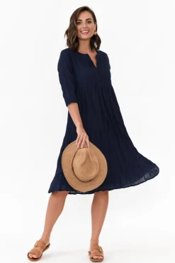 Cotton Dresses<One Summer Milana Navy Crinkle Cotton Dress