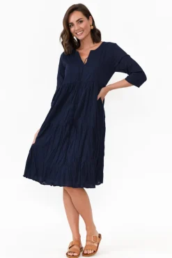 Cotton Dresses<One Summer Milana Navy Crinkle Cotton Dress