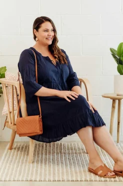 Cotton Dresses<One Summer Milana Navy Crinkle Cotton Dress