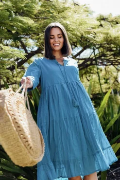 Cotton Dresses<One Summer Milana Ocean Crinkle Cotton Dress