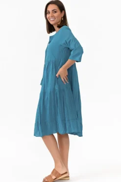 Cotton Dresses<One Summer Milana Ocean Crinkle Cotton Dress