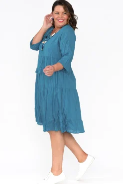 Cotton Dresses<One Summer Milana Ocean Crinkle Cotton Dress